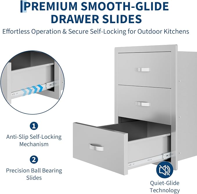 Garvee Outdoor Stainless Steel Drawer, 18Wx 23D x23H inch Smooth-Sliding, Rustproof & Weatherproof Storage, Easy Installation with Stainless Steel Handle, BBQ Drawers Ideal for Garden/Outdoor Kitchen | Weatherproof Storage Easy Installation Stainless S...