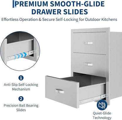 Garvee Outdoor Stainless Steel Drawer, 18Wx 23D x23H inch Smooth-Sliding, Rustproof & Weatherproof Storage, Easy Installation with Stainless Steel Handle, BBQ Drawers Ideal for Garden/Outdoor Kitchen | Weatherproof Storage Easy Installation Stainless S...
