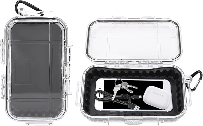 Waterproof Dry Box Protective Case, IP67 Water Resistant Portable Micro Case Watertight Storage Box for Phones, Knives, Wallets, Watches (Transparent, Small)
