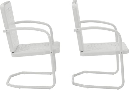 Crosley Furniture Bates 2-Piece Outdoor Chair Set, Retro Metal Patio Chairs for Dining, Porch, Deck, Balcony, White Gloss