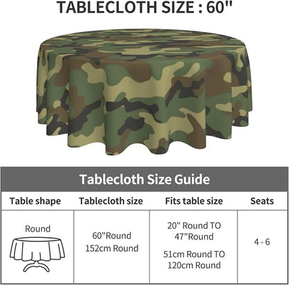 Sweetshow Military Camouflage Tablecloth Round 60 Inches Green Camo Army Round Tablecloth Polyester Washable Wrinkle Resistant Table Cloth Table Cover for Kitchen Dining Room Picnic Patio Party