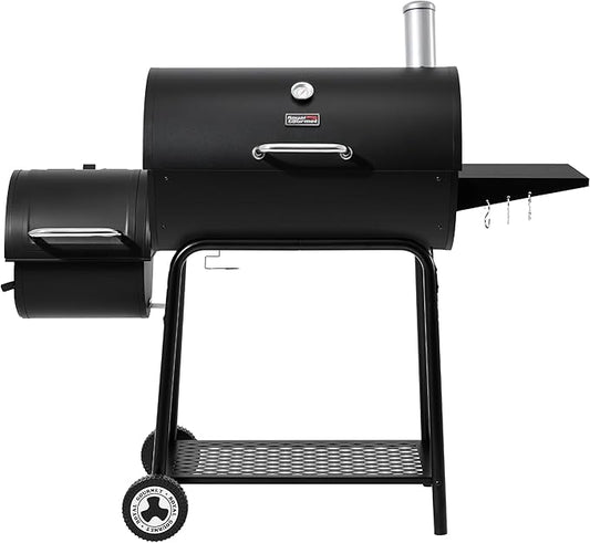 Royal Gourmet CC1830M 30 Inch Barrel Charcoal Grill with Offset Smoker & Warming Rack, Outdoor BBQ Grill with 811 Sq. In. Grilling Space for Backyard, Patio and Parties, Black