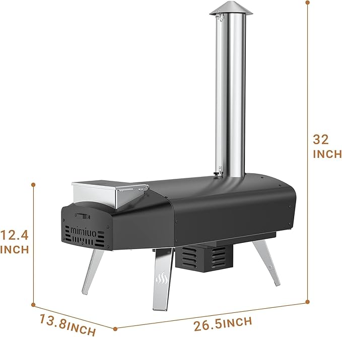 Mimiuo Auto-Rotating Wood Pellet Pizza Oven Outdoor 40Lbs, 60S Bake w/Stone | Heavy Duty, Fast Baking, Complete Baking Tool (Automatic Spinning System, Stone, Peel & Cover), Easy Operation