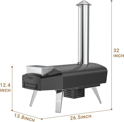 Mimiuo Auto-Rotating Wood Pellet Pizza Oven Outdoor 40Lbs, 60S Bake w/Stone | Heavy Duty, Fast Baking, Complete Baking Tool (Automatic Spinning System, Stone, Peel & Cover), Easy Operation