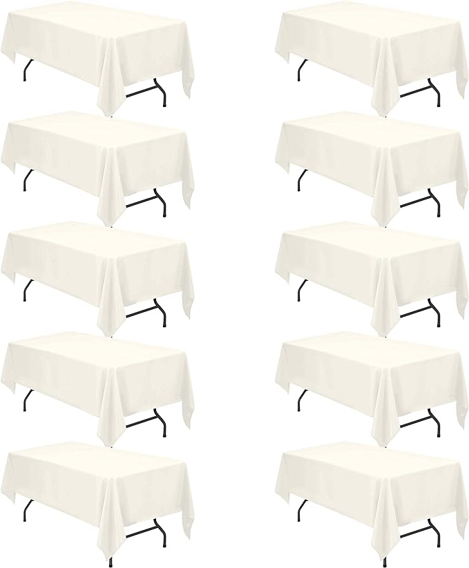 BRILLMAX 10 Pack Ivory Tablecloths 60x102 Inch for 6ft Rectangle Tables | 150 GSM Polyester Fabric, 15" Standard Drop, Water, Stain & Wrinkle Resistant Cloth Cover for Wedding Reception Banquet Party