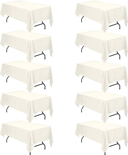 BRILLMAX 10 Pack Ivory Tablecloths 60x102 Inch for 6ft Rectangle Tables | 150 GSM Polyester Fabric, 15" Standard Drop, Water, Stain & Wrinkle Resistant Cloth Cover for Wedding Reception Banquet Party