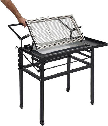 360° Rotating Charcoal Grill with Cart & Wheels, Flipping Charcoal Grill, Portable Camping Charcoal BBQ Grill, Detachable Outdoor Camping Barbecue Grill for Outdoor Camping, Backyard, Garden Parties