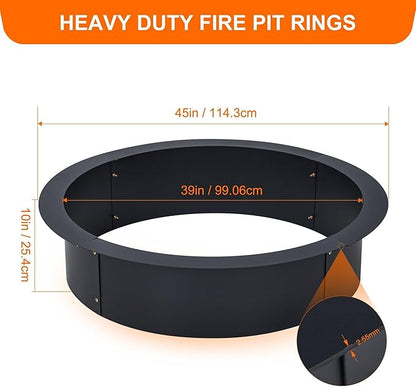 39" Fire Pit Ring - 2.55MM Fire Ring for Outside Fire Pit, Above In-Ground Firepit,Outside Wood Burning DIY,39"x45"x10", Black