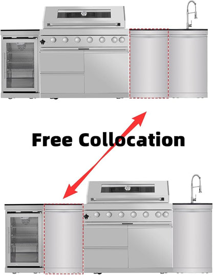 104" Modular Outdoor Kitchen Island With Grill And Side Burner, 4-burner 72,000 Btu Propane Bbq Island, Refrigerator, Separate Sink & Prep Station, For LP-Silver 85000BTU/101 Inch