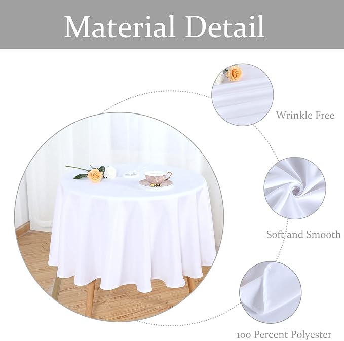 Fitable Outdoor and Indoor Tablecloth, White, 60 Inches Round | Washable Waterproof Wrinkle Free Table Cover, Zipper and Umbrella Hole, For Spring Summer Party Picnic Camping Patio