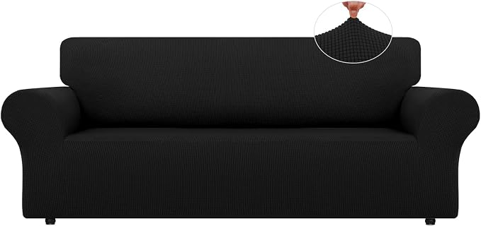 LURKA Stretch Oversized Couch Cover, 1 Piece 4 Seater Sofa Slipcover, Black | Soft Stretch Jacquard, Fits 94"-110" Oversized Sofas, Elastic Bottom for Secure Fit, Machine Washable, Pet & Kid Friendly