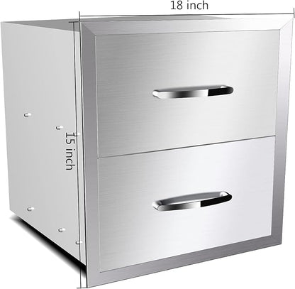 18''W x 15''H x 23''D Outdoor Kitchen Stainless Steel Flush Mount BBQ Double Access Drawers with Handles for Outdoor Kitchens or Patio Grill Station