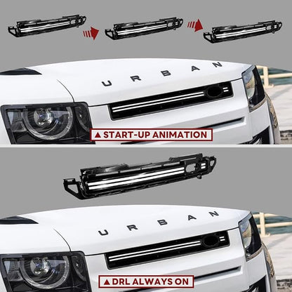 LED Grille Lights for 2020-2025 Land Rover Defender 90 110 130 Front Grill Trim Strips Light with Start Up Animation DRL Lighting Replacement Accessories (White)