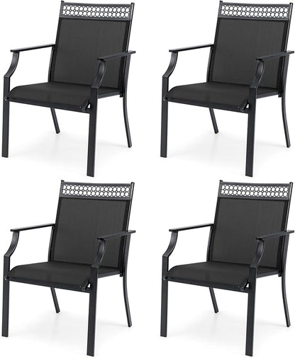 Giantex Patio Chairs Set of 4, Outdoor Chairs with All Weather Fabric, High Backrest, Armrests, Heavy Duty Metal Armchair, Outside Dining Chairs for Porch Lawn Garden Yard Pool, Black
