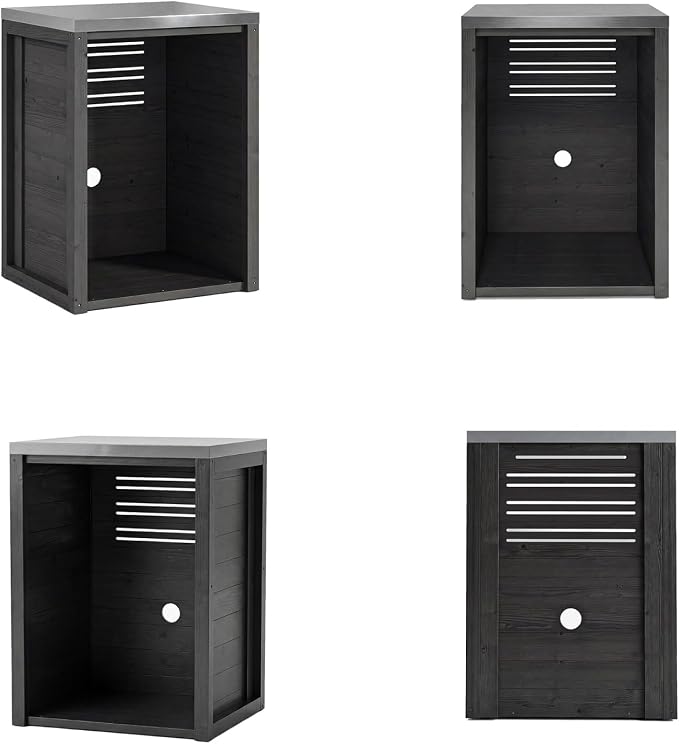 MOUMON Outdoor Mini Fridge Cabinet with Stainless Steel Countertop, 24” Solid Cedar Patio Refrigerator Stand, Dark Grey 27.6”W x 23.6”D x 37.4”H