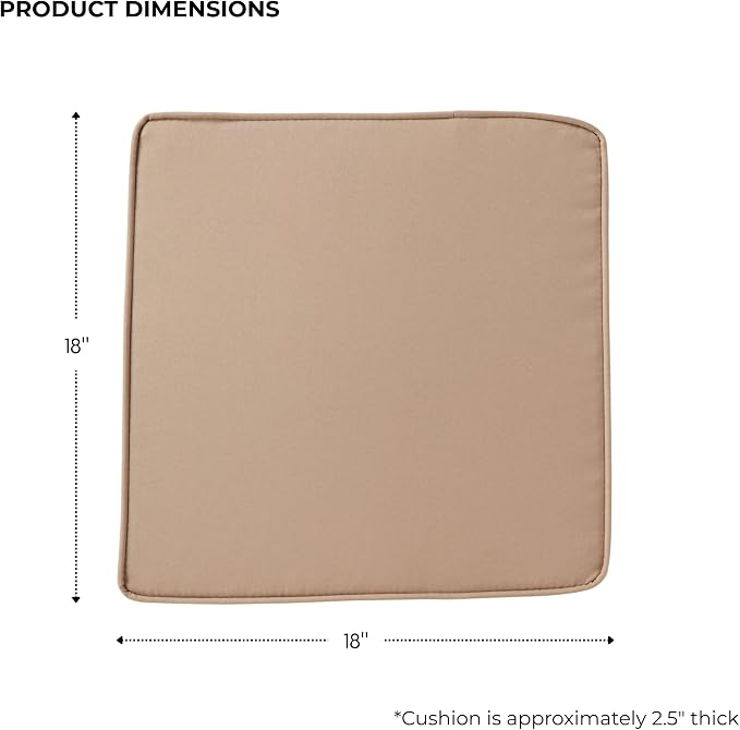 Outdoor 18 inch Square Patio Dining Chair Pads – Comfortable Fiber-Filled Seat Cushions with Ties, Reversible Polyester Fabric - Coronado, Set of 2