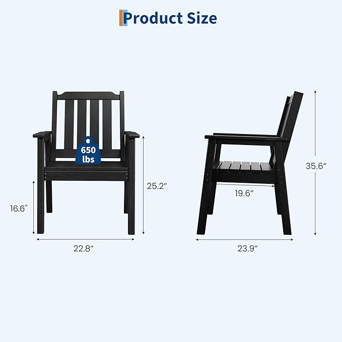 Garvee Outdoor Patio Dining Chairs Set of 4, Outdoor HDPE Garden Dining Chairs, Sturdy Frame, Waterproof, All-Weather for Backyard, Poolside, Porch, Deck, Black