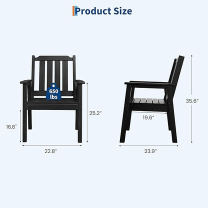 Garvee Outdoor Patio Dining Chairs Set of 4, Outdoor HDPE Garden Dining Chairs, Sturdy Frame, Waterproof, All-Weather for Backyard, Poolside, Porch, Deck, Black