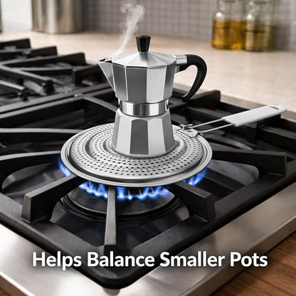 HIC Kitchen Heat Diffuser Reducer Flame Guard With Removable Handle, Stainless Steel, Distributes Heat Evenly And Reduces Scorching, For Gas Electric Glass Stovetops, 8.25-Inch