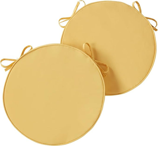 Set of 2 Outdoor 18 inch Round Patio Dining Chair Pads – Comfortable Fiber-Filled Seat Cushions with Ties, Reversible Polyester Fabric - Sunbeam