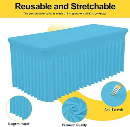 Smiry 2 Pack Spandex Elastic Fitted Table Cloth Skirt for 6FT Table | Stretch Washable Table Cloth, Banquet Table Cover for Wedding, Party, Indoor & Trade Shows, (Blue Mist, 72Lx30Wx30H)