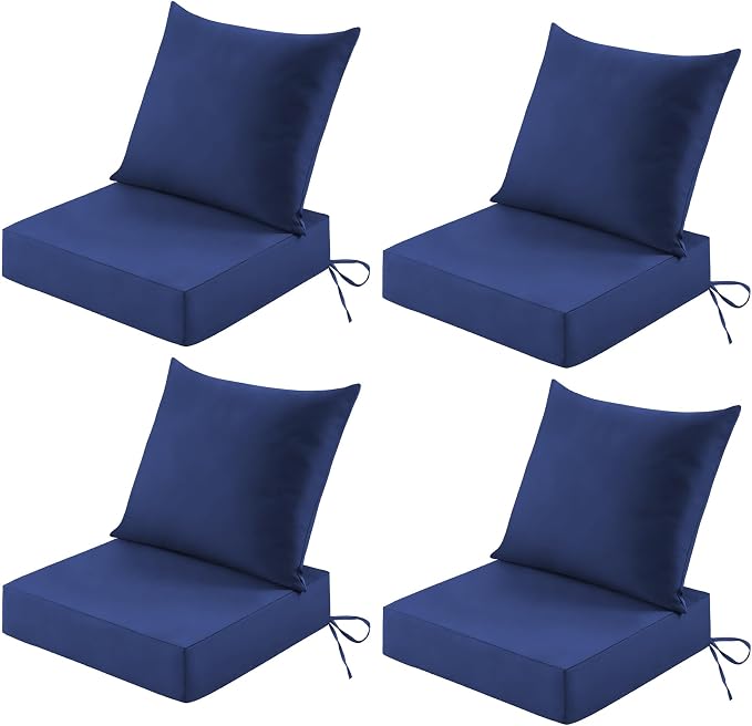 Patio Cushions for Outdoor Furniture, 24x24 Outdoor Couch Cushions, Waterproof & Fade-Resistant Patio Chair Cushions with Removable Cover, Replacement Outdoor Deep Seat Cushion, Navy Blue (Set of 4)
