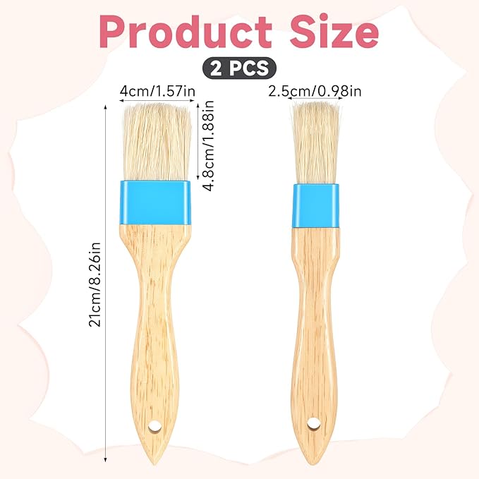Pastry Basting Brush Food Brushes Heat Resistant Wooden Handle Pastry Brushes for Baking BBQ Brush for Cooking Butter Egg Wash Glazing Oil Sauce (1/1.5-2PCS)