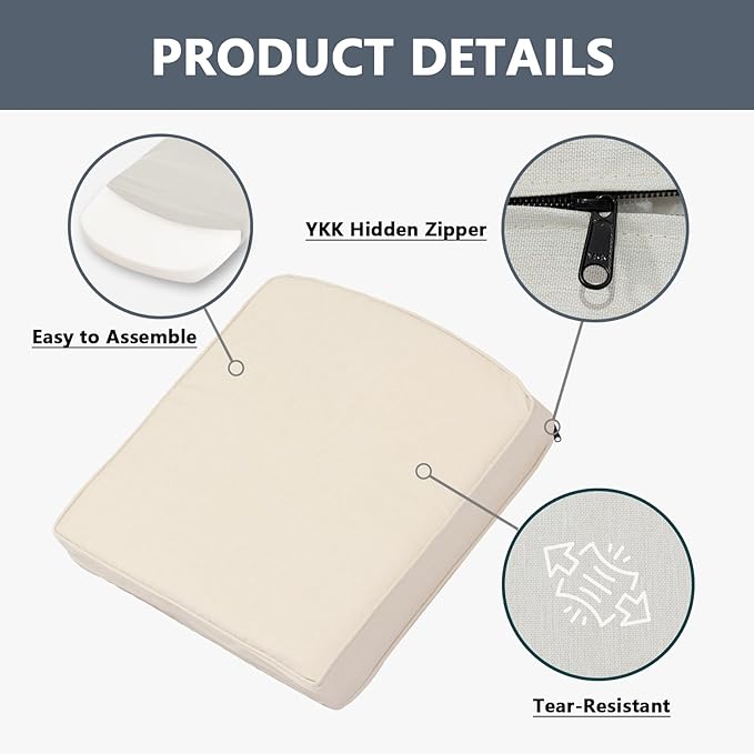 Goodgoods 20 x 20 Outdoor Chair Cushions Set of 4, 1000+ Hours Fade-Resistant & Water-Resistant Furniture Chair Cushions with 30D High-Resilience Foam for Dining Room, Patio Chair, Almond