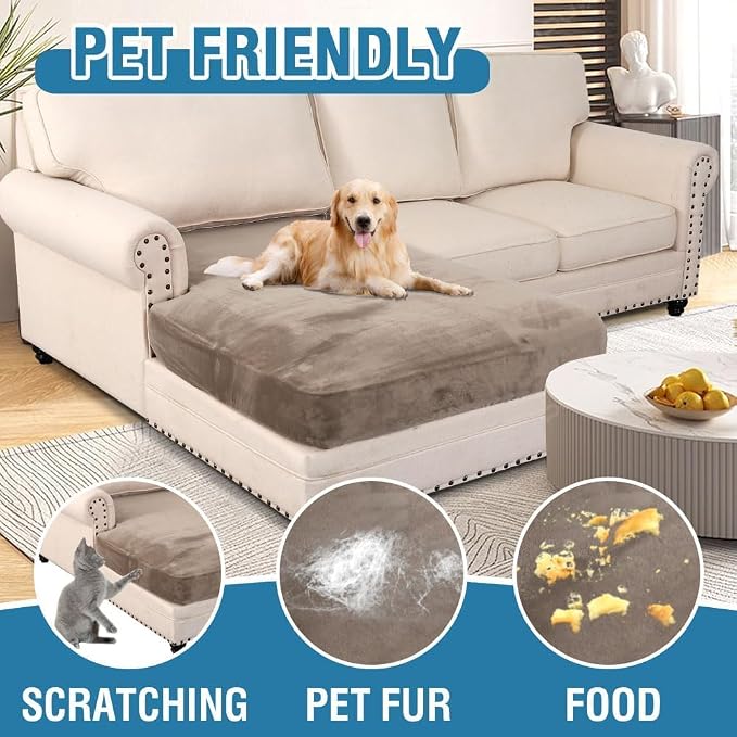 H.VERSAILTEX Velvet Stretch Individual Chaise Cover Sectional Couch Covers for L Shaped Sofa Both Left/Right Furniture Protector Seat Cushion Sofa Cover (1 Piece Chaise Cover, Taupe)