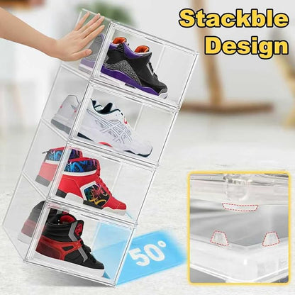 12 Pack Clear Shoe Boxes Plastic Stackable ‌Shoe Cabinet‌ with Acrylic Magnetic Lids Drop Side Sneaker Display Case for Closet, Entryway, Fits Men's or Women's Shoes up to Size 12.5