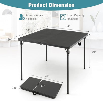 Tangkula 34" Folding Table, Portable Picnic Table with All-Weather HDPE Tabletop, Heavy-Duty Metal Frame, Carry Handle, Fold-in-Half Plastic Outdoor Table for Camping, Dining, BBQ, No Assembly Needed