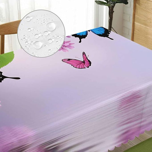 Butterfly Kitchen Tablecloth Nature Flowers Butterflies Indoor Outdoor Table Cover Anti-Oil Table Cloths for Wedding Banquet Dinner Tablecloths, 52x70 Inch(4-6 Seats) Blue Purple