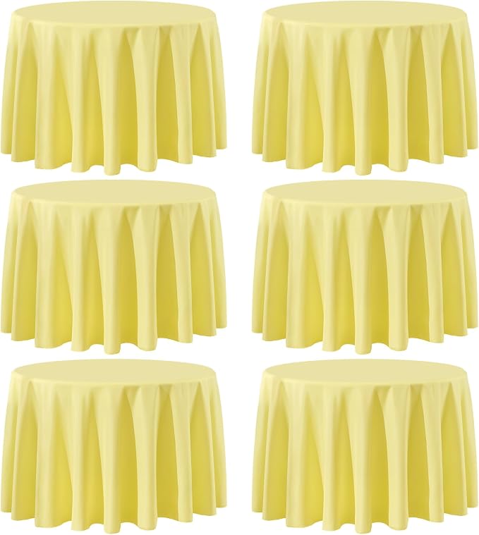 6 Pack Yellow Round Tablecloths 108 Inch for Dining Tables | Washable Decorative Linen Polyester Table Cover for Banquets Buffets Parties and Weddings