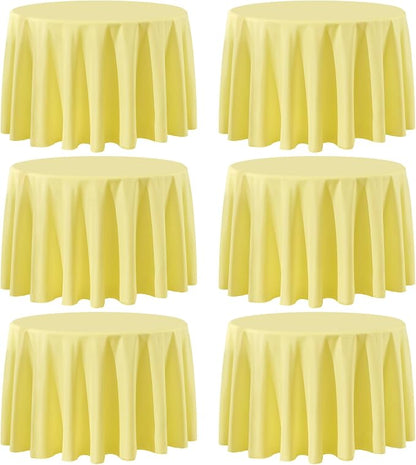 6 Pack Yellow Round Tablecloths 108 Inch for Dining Tables | Washable Decorative Linen Polyester Table Cover for Banquets Buffets Parties and Weddings