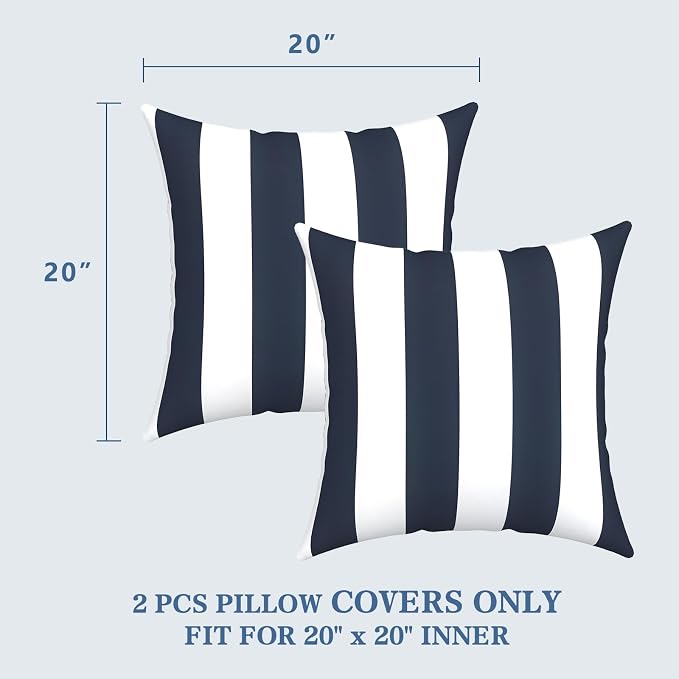 LVTXIII Outdoor Pillow Covers 20x20 Inch, 2 Pack Large Square Throw Pillow Cases, Fade-Resistant Cushion Covers for Patio Furniture Sofa, Garden Porch, Cabana Navy