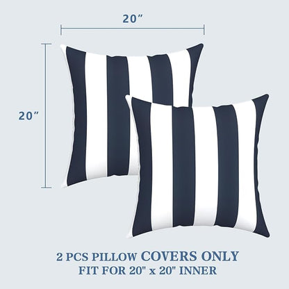 LVTXIII Outdoor Pillow Covers 20x20 Inch, 2 Pack Large Square Throw Pillow Cases, Fade-Resistant Cushion Covers for Patio Furniture Sofa, Garden Porch, Cabana Navy