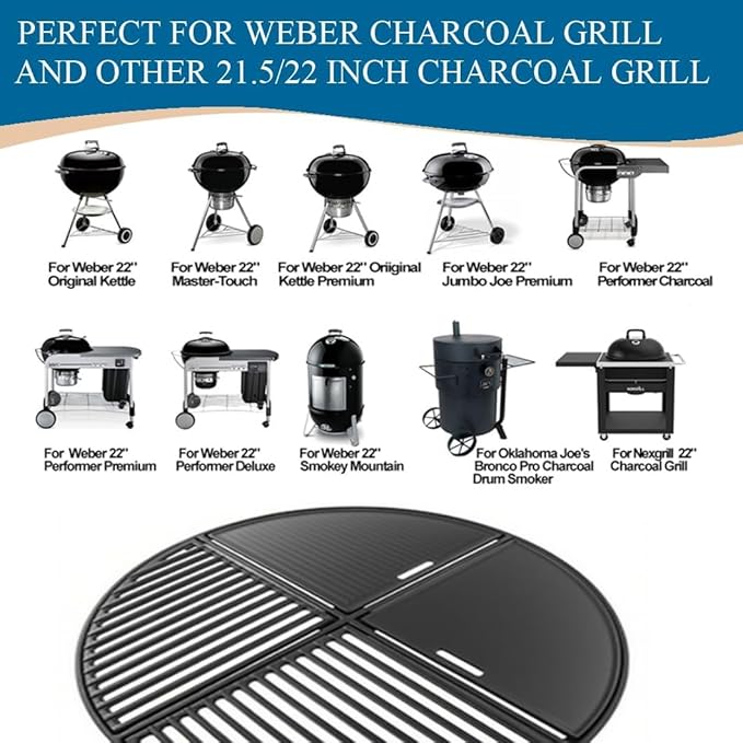 CH83G Cast Iron Grate Fit 22.5" charcoal kettle grills like Weber Gold and Silver and the Superdome from Grilldome, SnS Grills, Recteq, Outdoorchef, Masterbuilt, and Napoleon