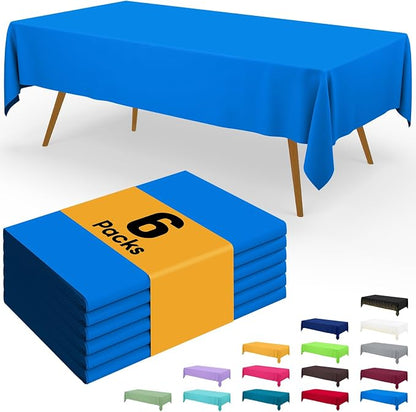 Smiry Disposable Table Cloth - 6 Pack, 54 x 108 Inch Waterproof Rectangle Tablecloths for Parties, Decorative Plastic Table Cover, Leakproof & Sturdy, Blue