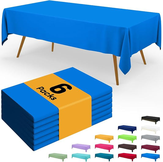 Smiry Disposable Table Cloth - 6 Pack, 54 x 78 Inch Waterproof Rectangle Tablecloths for Parties, Decorative Plastic Table Cover, Leakproof & Sturdy, Blue