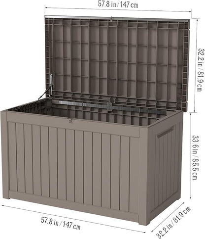FEFLO 230 Gallon Waterproof Resin Outdoor Storage Box, Lockable & UV Resistant Patio Deck Boxes, Outside Storage for Patio Cushions, Pool Toys, Garden Tools & Package Delivery, Brown