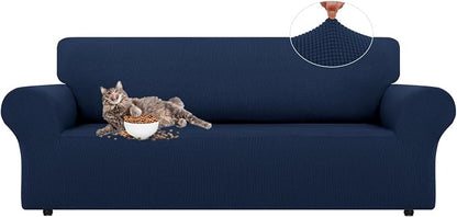 LURKA Stretch Couch Cover for Sofa, 1 Piece 3 Cushion Slipcover, Navy | Soft Stretch Jacquard, Fits 78"-94" Sofas, Elastic Bottom for Secure Fit, Machine Washable, Pet & Kid Friendly