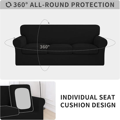 ISSUNTEX 2 Pieces High Stretch Thicken Chair Couch Covers, Soft Sofa Slipcover for 1 Separate Cushion Couch, Jacquard Fabric Elastic Sofa Cover Furniture Protector for Dogs (Chair, Black)