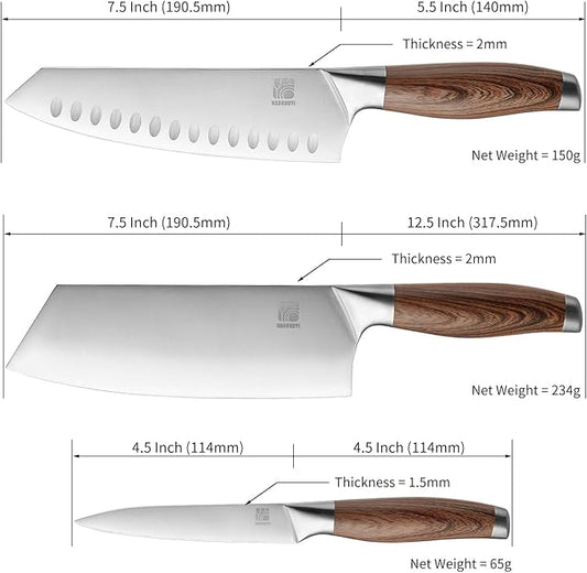 3-Piece Professional Chef Knife Set - Ultra-Sharp Kitchen Knives with Ergonomic Steel Handle, Ideal for Home, Outdoor, Camping, BBQ, and Gifts for Men