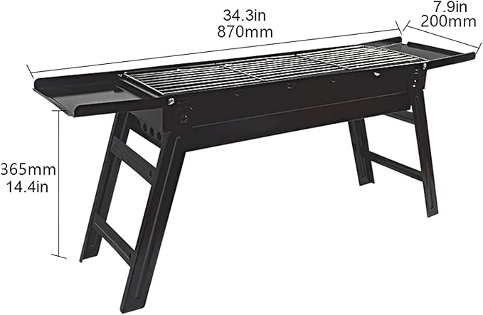 TEmkin Portable BBQ Grill Black Portable Barbecue Smoker Grill BBQ for Outdoor Cooking Camping Hiking Party Cold Rolled Iron Charcoal Grill Set,34.3"×7.9"×14.4" BBQ Grill Utensils for Bar