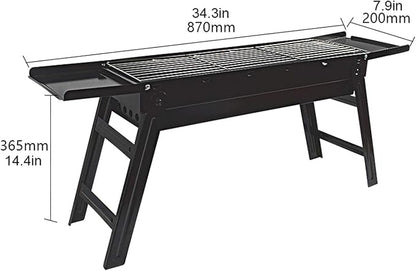 TEmkin Portable BBQ Grill Black Portable Barbecue Smoker Grill BBQ for Outdoor Cooking Camping Hiking Party Cold Rolled Iron Charcoal Grill Set,34.3"×7.9"×14.4" BBQ Grill Utensils for Bar