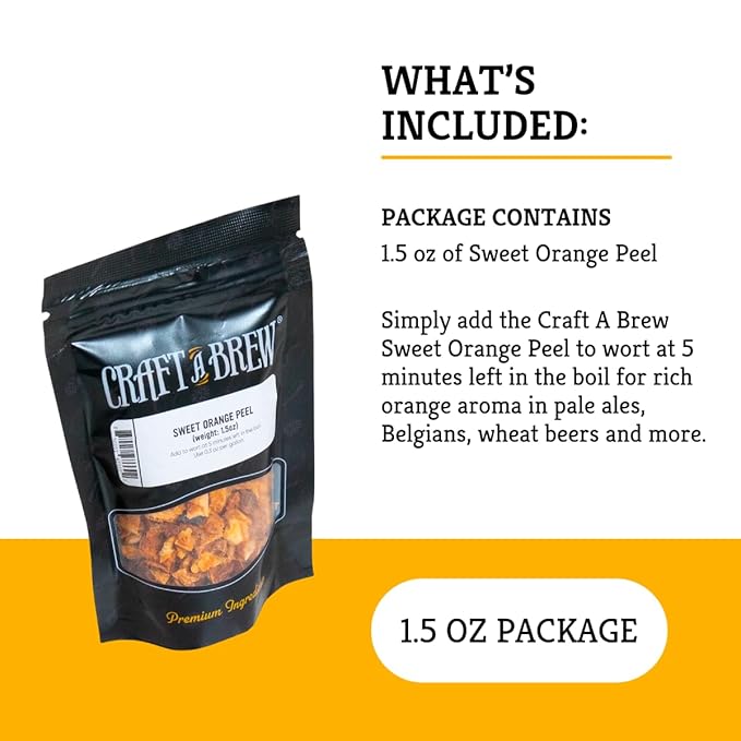 Craft A Brew - Sweet Orange Peel - For Beer Brewing - Adds Citrus Flavor to Your Homebrew - Smooth, Sweet, Orange Flavor - 1.5 oz Pack