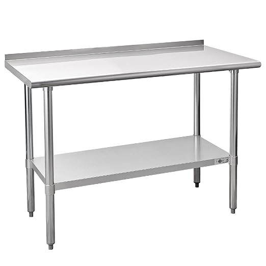Profeeshaw Stainless Steel Prep Table 24''x48'' Workbench with Backsplash | NSF Commercial Metal Work Table, with Undershelf, Heavy Duty Table, for Kitchen, Restaurant, Home, Gargae and Hotel, 18-gauge