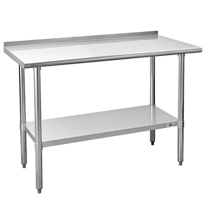 Profeeshaw Stainless Steel Prep Table 24''x48'' Workbench with Backsplash | NSF Commercial Metal Work Table, with Undershelf, Heavy Duty Table, for Kitchen, Restaurant, Home, Gargae and Hotel, 18-gauge