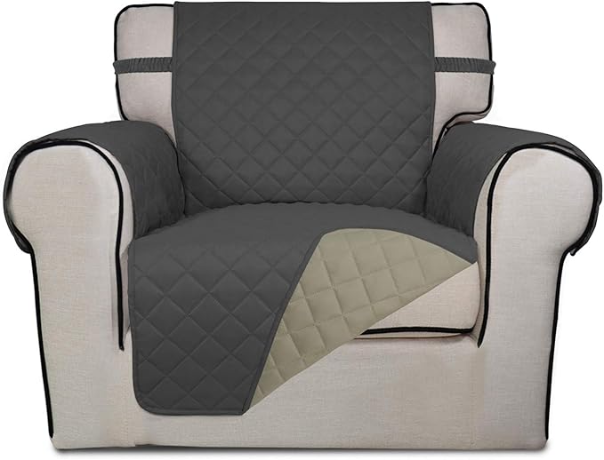 PureFit Reversible Chair Sofa Cover Dog Couch Covers for Sofa, 25.5 in | Dark Gray/Beige, Water Resistant Couch Protector, Washable Pet Couch Cover with Non Slip and Elastic Straps For Kids