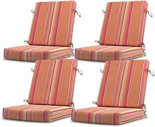California Umbrella Outdoor Dining Chair, Set of 4 Patio Seat Cushions, 20 x 40 Inch, Premium Outdoor Memory Foam, Fade Resistant, Sunbrella Fabric, Fabric Ties, Dolce Mango